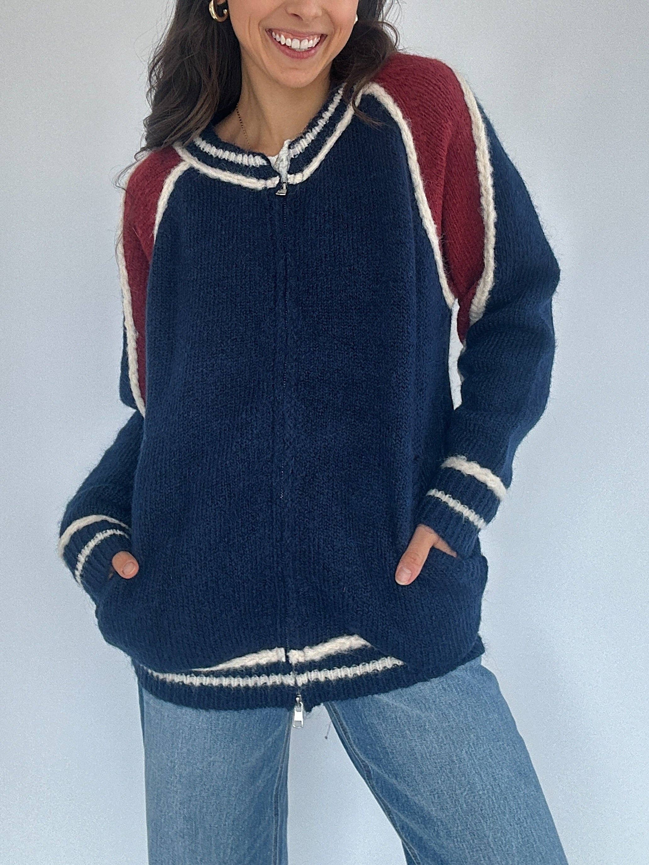 DARKBLUE Color-blocking patchwork woolen zipper jacket for wholesale on Faire1