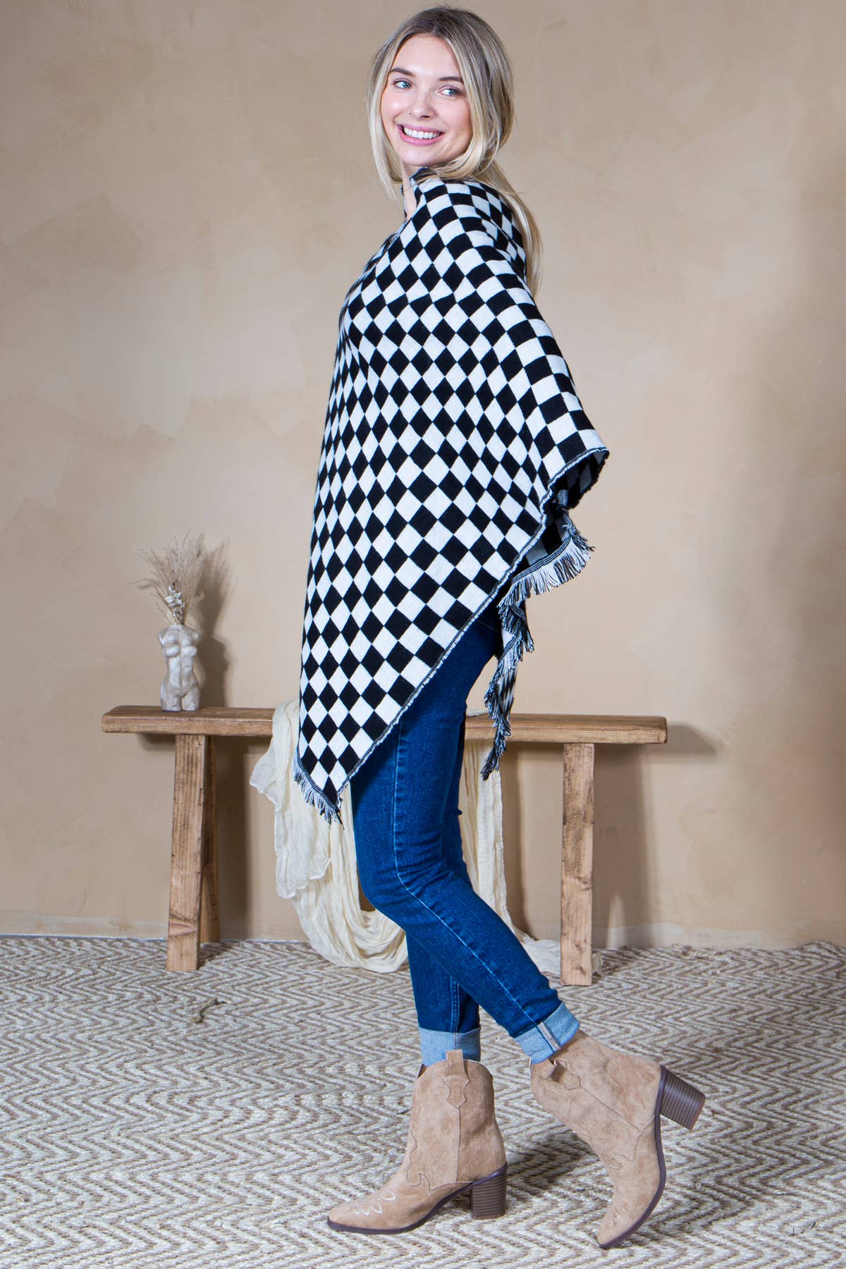 Loven x Mini Momo - Wholesale Mommy & Me Sets - Mommy and Me Matching Cape Blanket Poncho - Checkered1