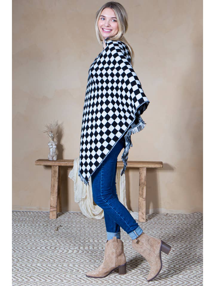 Mini Momo – wholesale Mommy & me sets – Mommy and Me Matching Cape Blanket Poncho - Checkered1