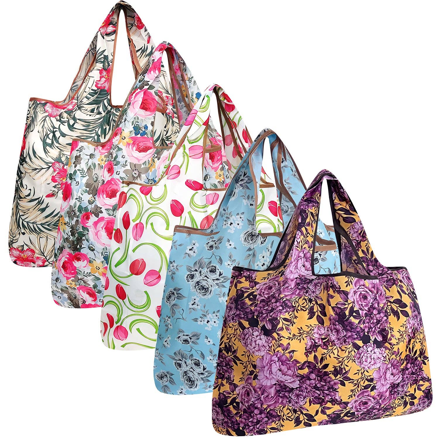 Wrapables.com - Vente Sacs de course/à provisions - Wrapables Lot de 5 grands sacs d'épicerie pliables en nylon24