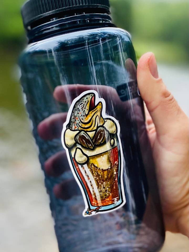 Brown Trout Beer Sticker! for wholesale by Guerdrum Art