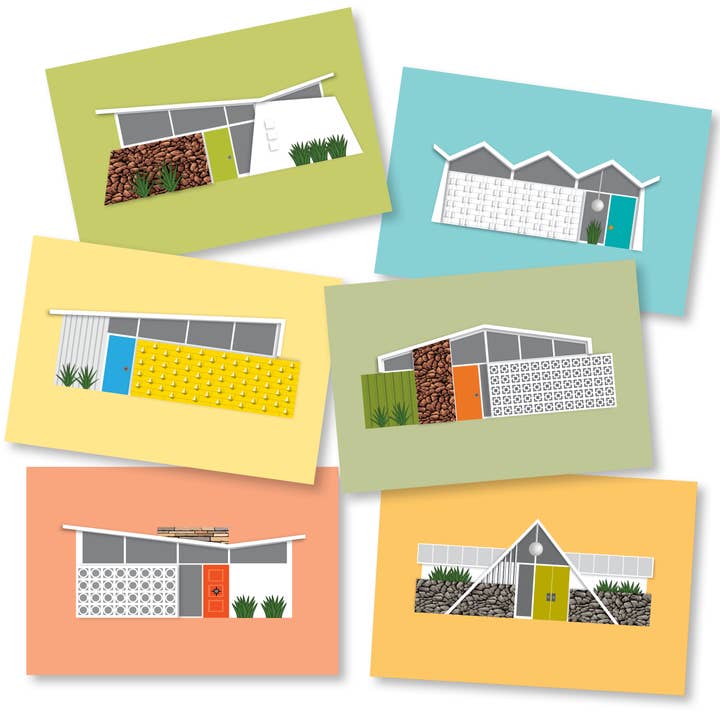 Juego de 6 postales de casas de mediados de siglo en Palm Springs para venta al por mayor de Destination PSP