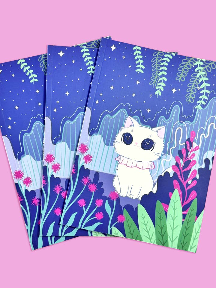 Stargazing Kitty A5 Dotted Notebook - Whimsical journal for wholesale by Paper Cat Club