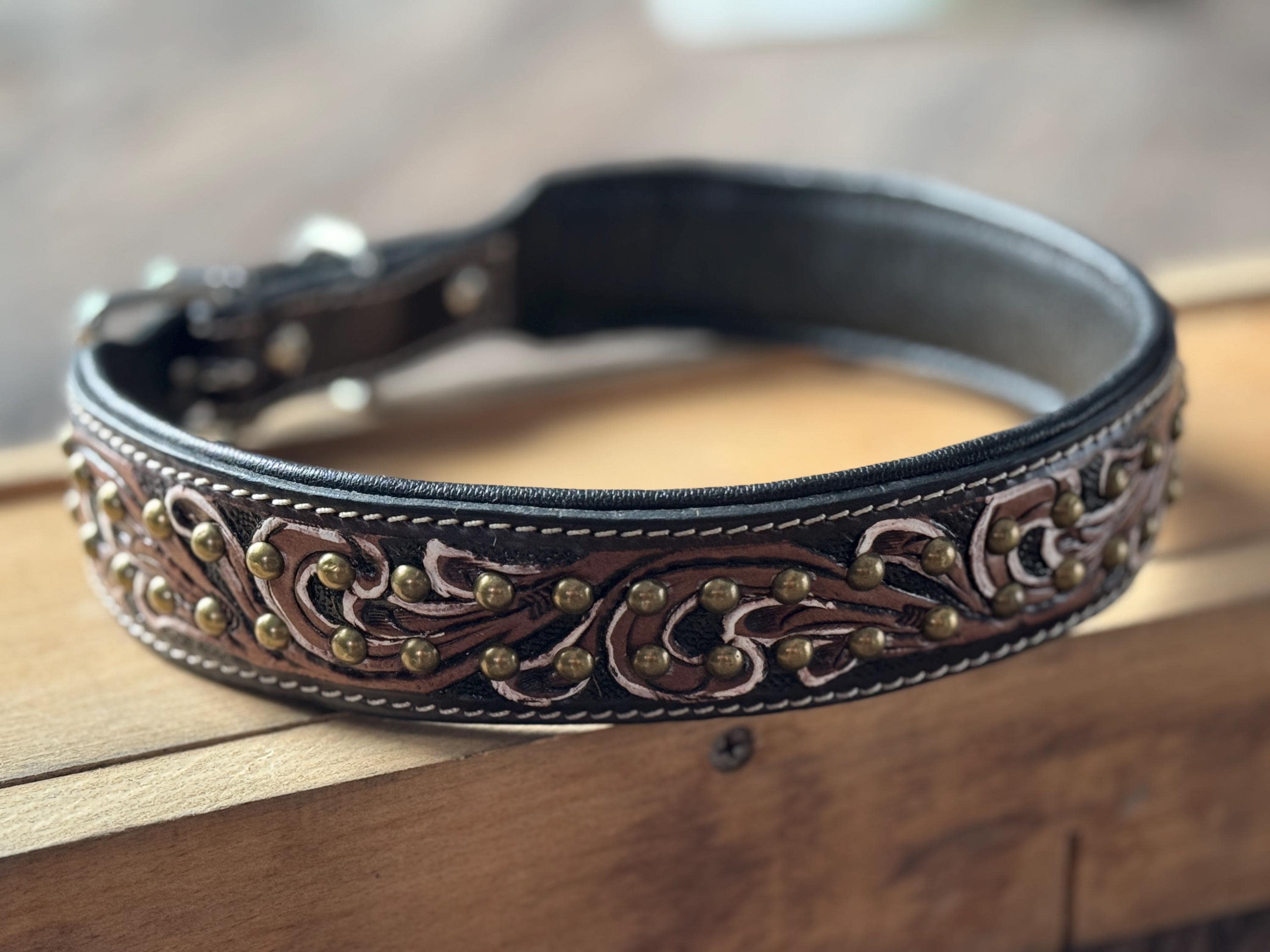 Double B Wild Rags - Wholesale Pet Collar - Dog - Western leather dog collar tooled or beaded details skull sunflower feather rhinestone by Double B Wild Rags7