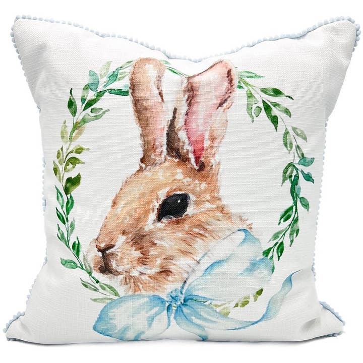 Cuscino Coniglio Fiocco Menta per la vendita all'ingrosso da parte di Rachel Brooks Design, LLC