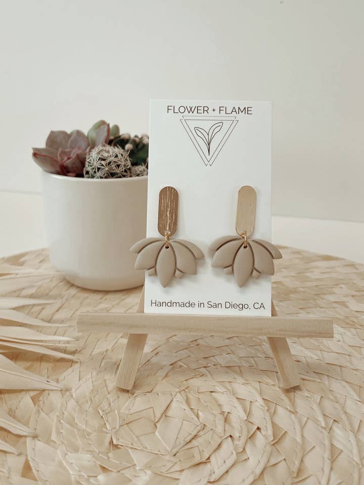 The Lotus Earring | Beige for wholesale by Flower & Flame