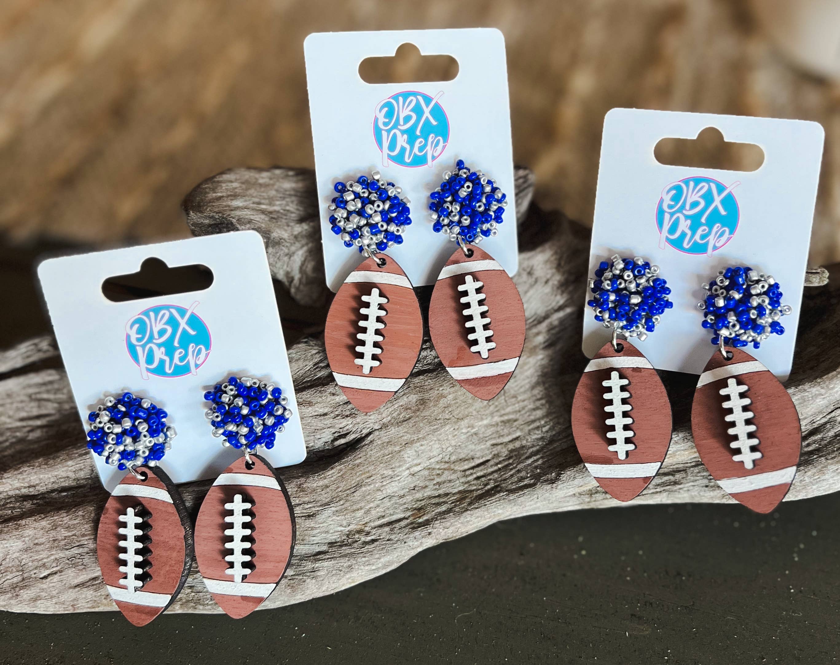 OBX Prep - Wholesale Dangle Earrings - Custom Team Bead Top Hand Painted Football Dangle Earrings1