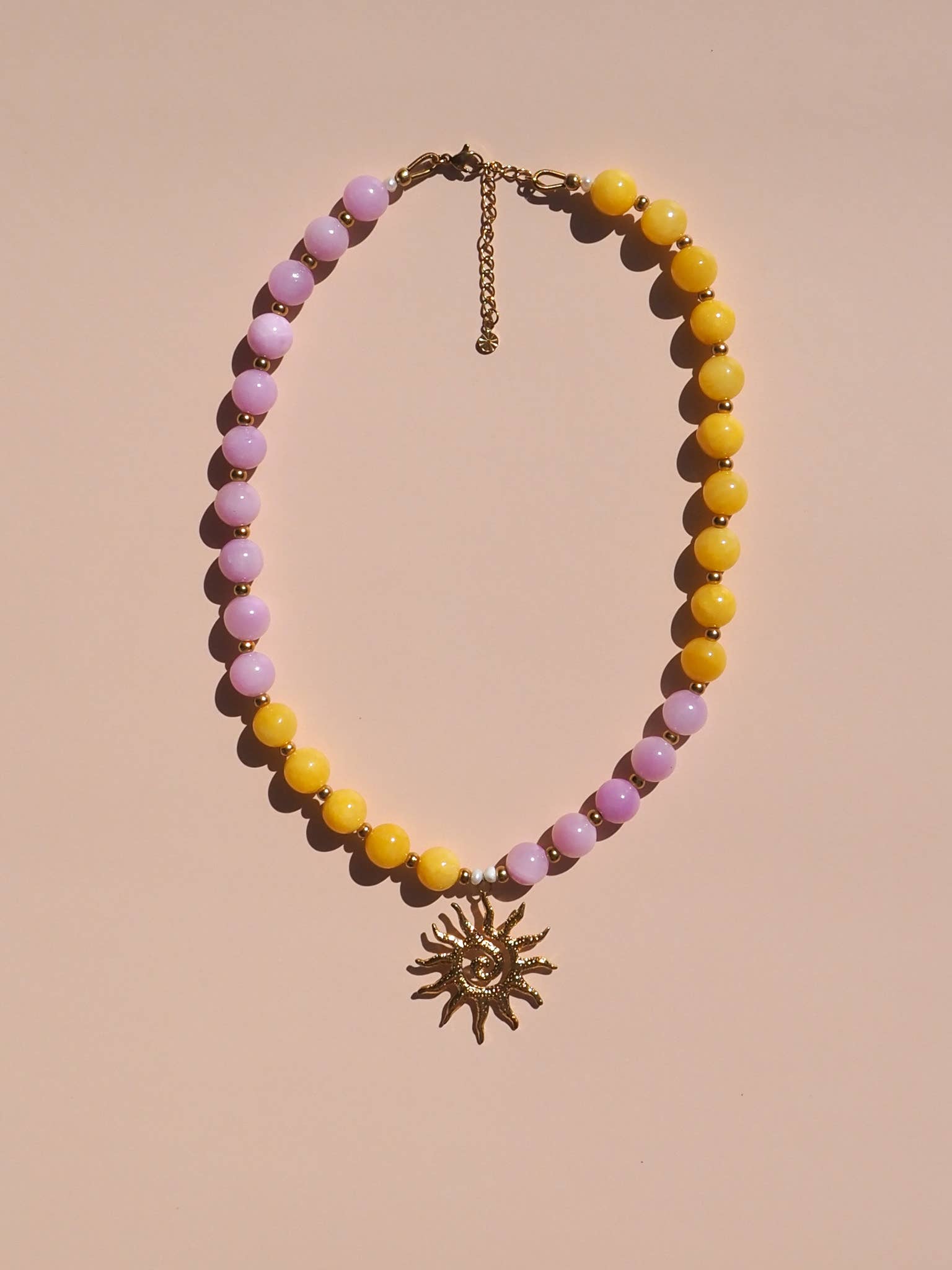 Alesi Jewellery - Wholesale Pendant/charm necklace - Spiral Sun Pink and Yellow Beaded Gemstone Necklace 3
