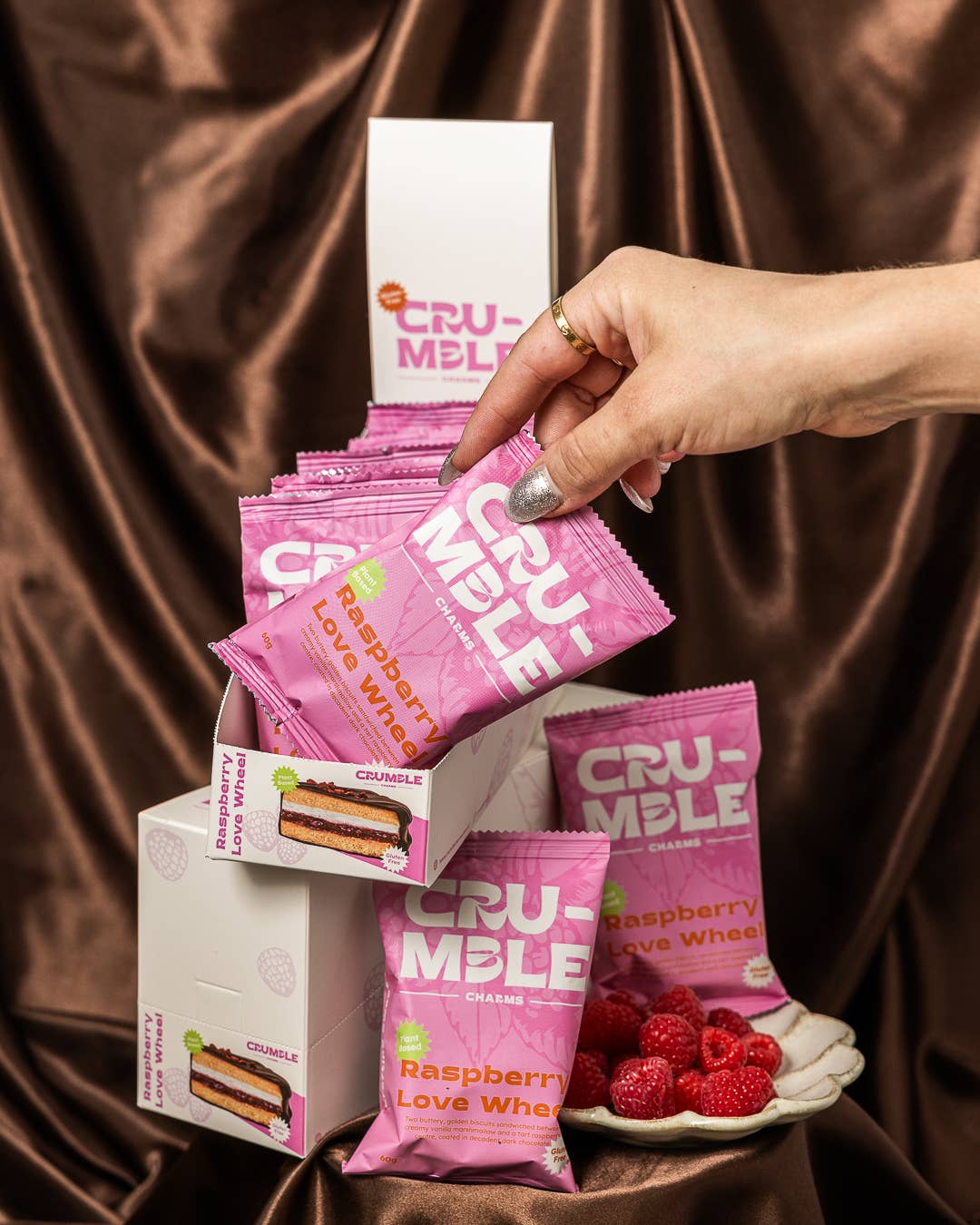 Crumble Charms - Wholesale Chocolate Covered Sweets - Raspberry Love Wheel (8 Pieces)