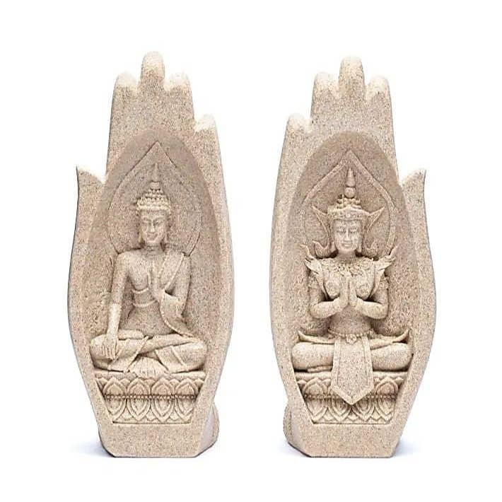 Double statue of Buddha in Bhumisparsha and Anjali for wholesale by Casa Lotus