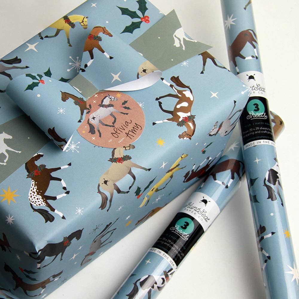 Hunt Seat Paper Co. - Wholesale Wrapping Paper Roll - Christmas Horse Gift Wrap1