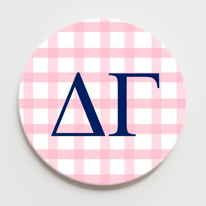 Delta Gamma Gingham Greek Button - 3.00 inch for wholesale by Good Vibez Collegiate