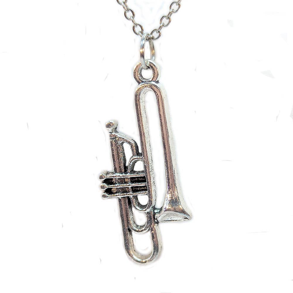 Stylish Jewelry Supply - Wholesale Pendant/Charm Necklace - Trombone Musical Instrument Antique Silver Necklace0