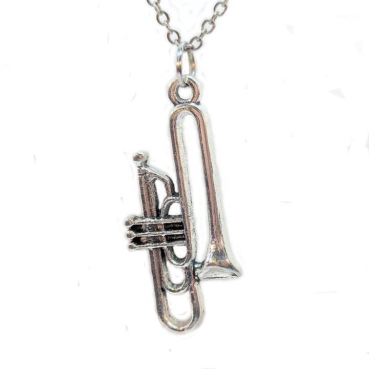 Stylish Jewelry Supply - Wholesale Pendant/Charm Necklace - Trombone Musical Instrument Antique Silver Necklace