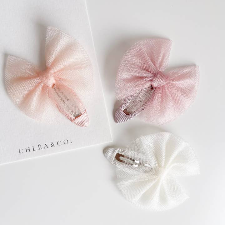 Aurora Tulle Bow Snap Clip for wholesale by Chlea & Co.