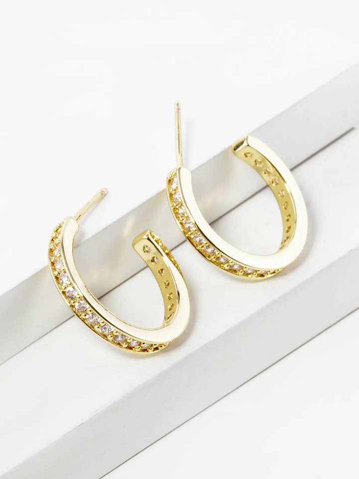 14K Gold Dipped CZ Pave 18mm Open Hoop Earrings for wholesale by Wild Honey