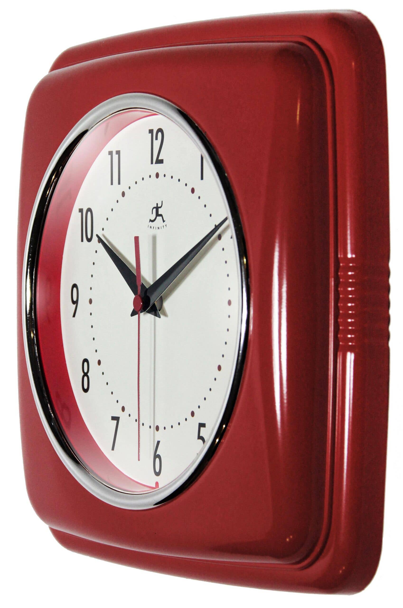 Infinity Instruments - Wholesale Wall Clock - Retro Square Red Indoor Wall Clock 9.25 Inch2