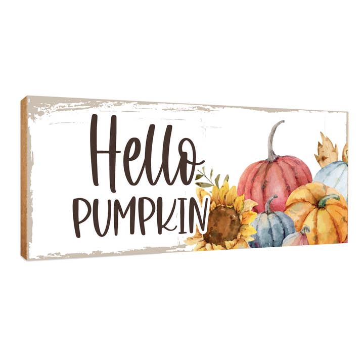 Wooden Hello Pumpkin Shelf Sitter for Autumn Decor for wholesale by LifeSong Milestones