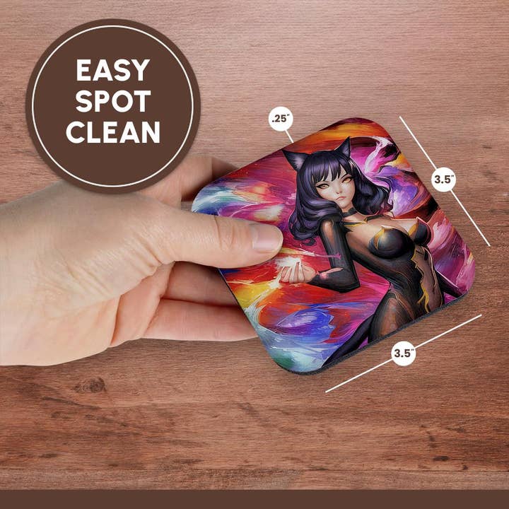 3dRose - Wholesale Coasters - 3dRose, Cat Woman. Charming brunette, black cat girl. The goddess of luck, Coaster13