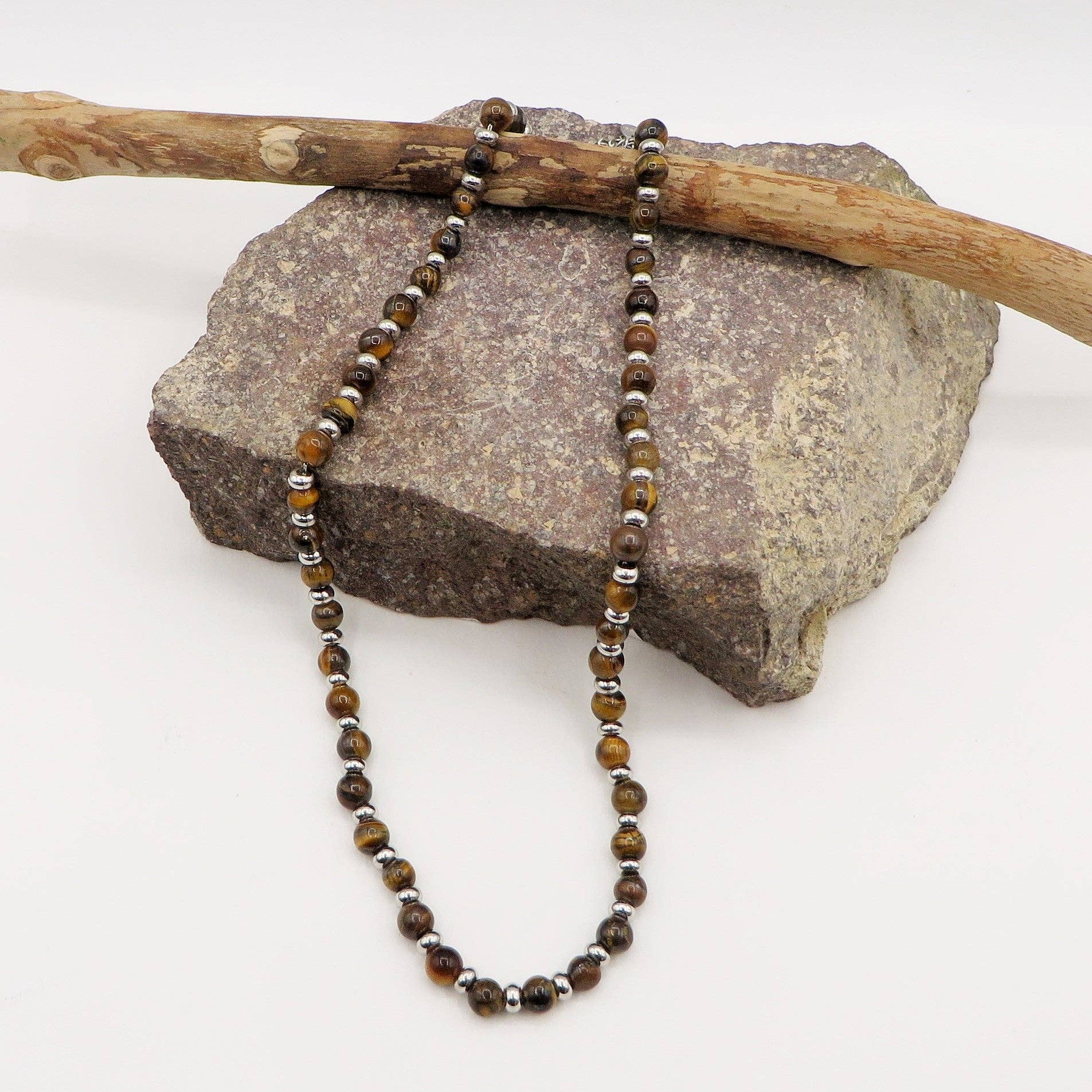 TIGERAUGE + STAHL SET NATÜRLICHER TIGERAUGE - HERREN - Halskette + Armband EDELSTAHL für den Großhandel auf Faire4