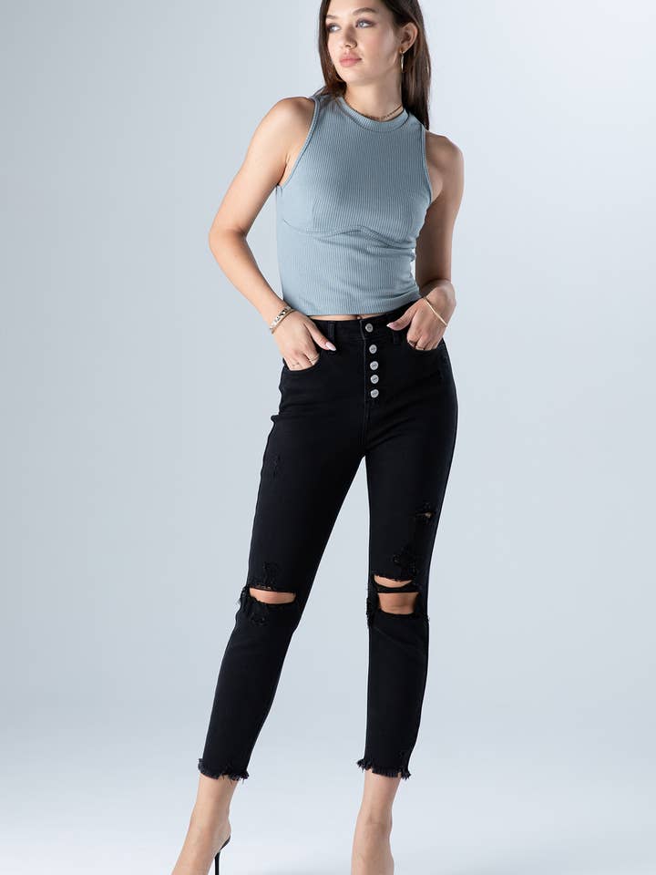 CMCK3056 Super High Rise Black Crop Skinny for wholesale by Ceros Jeans