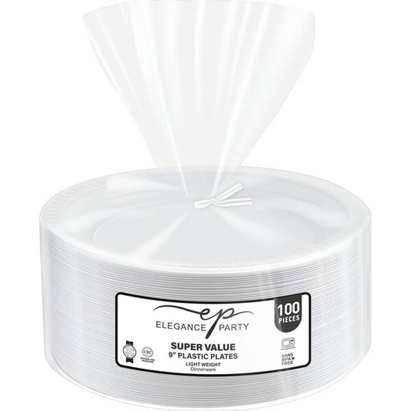 Deluxe Import Trading - Vendita all'ingrosso Scodelle - Piatto di plastica EP 9 pollici bianco 100 pezzi valore0