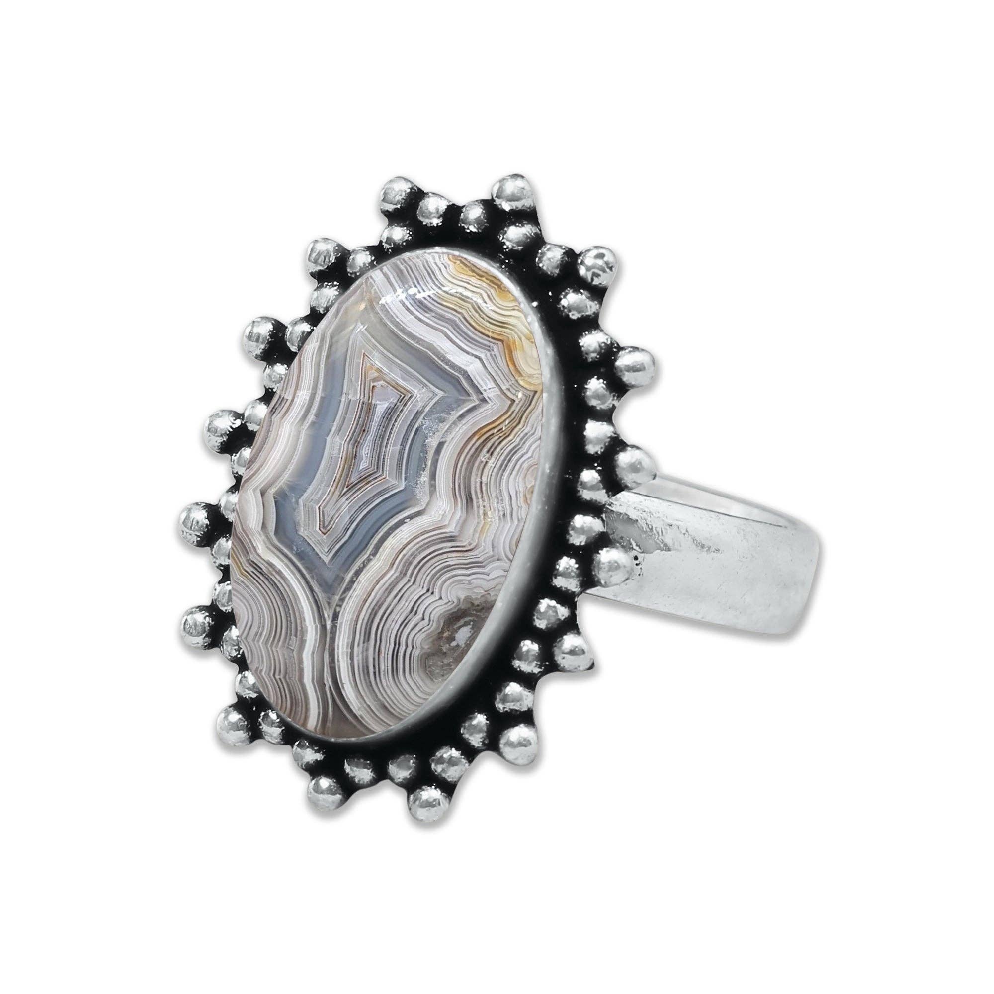 Handmade Jewels - Wholesale Cocktail/Statement Ring - Crazy Lace Agate Rings – Silver-Plated, Handmade, Swirly Earth-Tone Statement (US Sizes 6–10)4