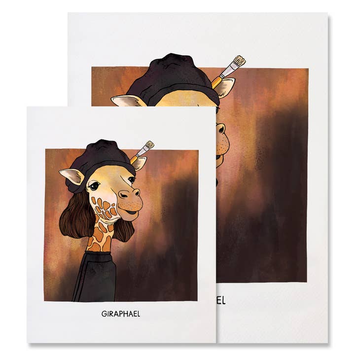 Giraphael - Illustrated Funny Pun Giraffe Art Print for wholesale by NANU Studio