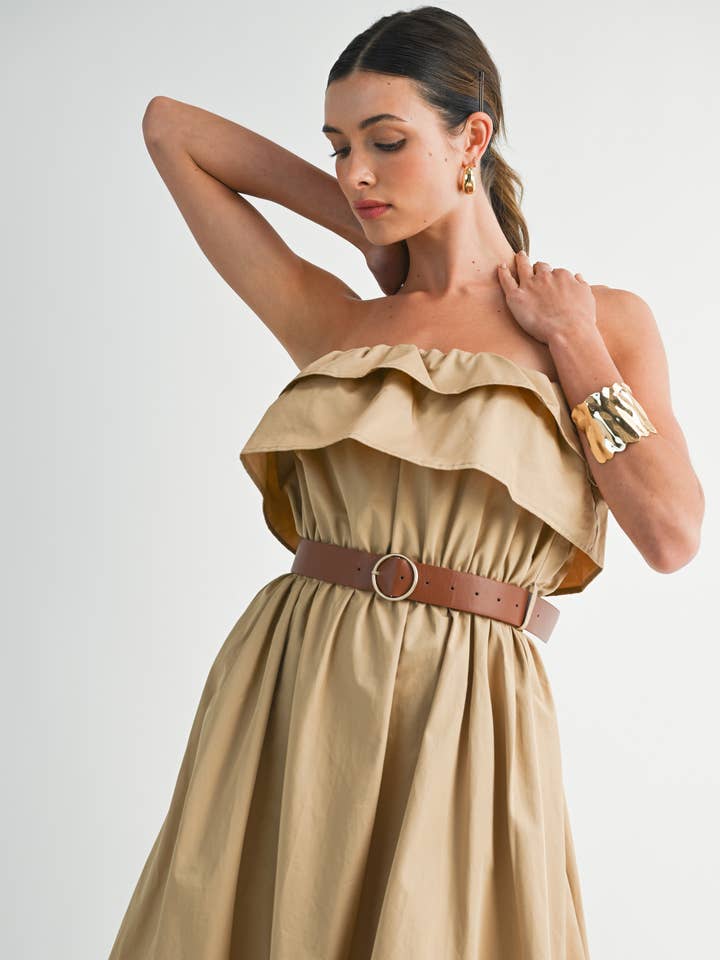 YD5008 Strapless Ruffled Maxi Dress with Belt for wholesale by EB LUXE