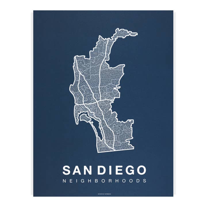 Native Maps - Wholesale Poster - San Diego, CA Neighborhood City Map Poster