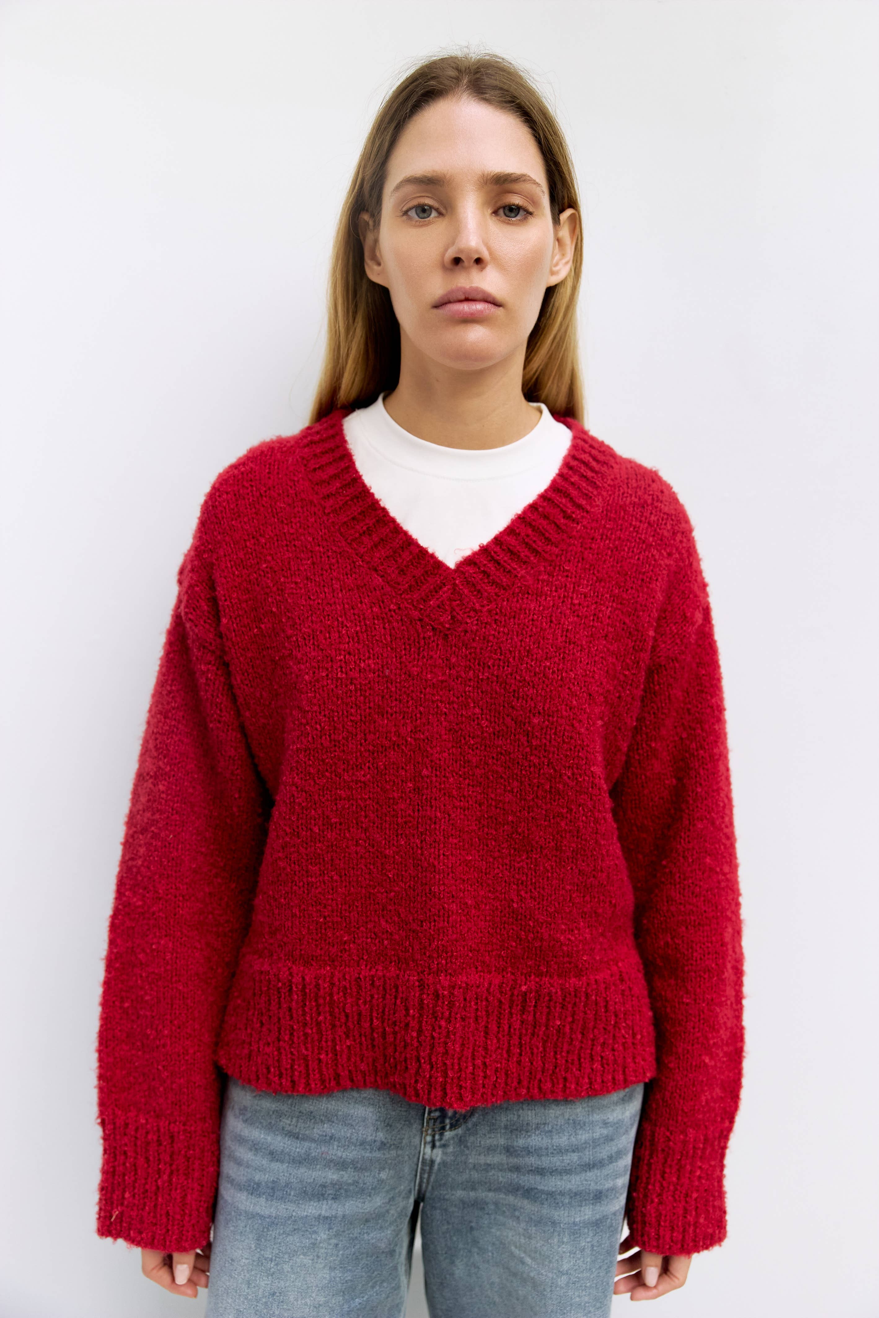 MOD REF - Wholesale Knit Sweater - Women's - The Glen Sweater | Oversized Boucle Knit V-Neck Sweater25