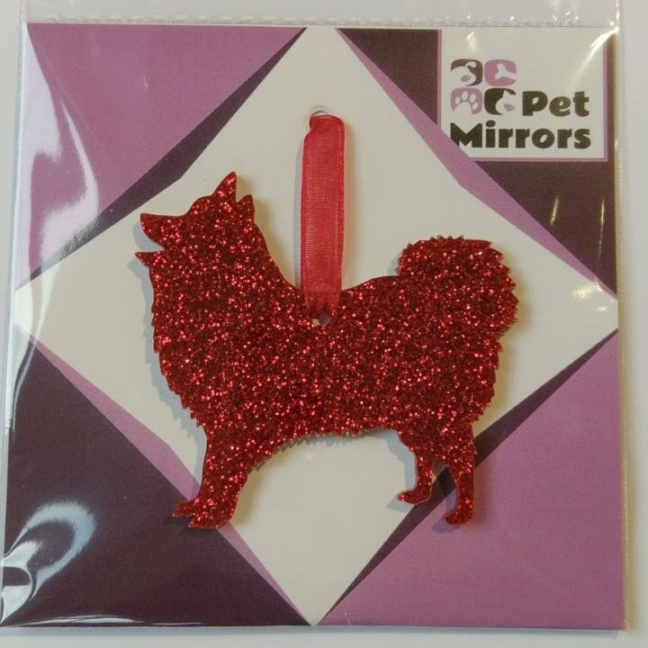 Decoración navideña Spitz japonesa con purpurina para venta al por mayor de Pet Mirrors