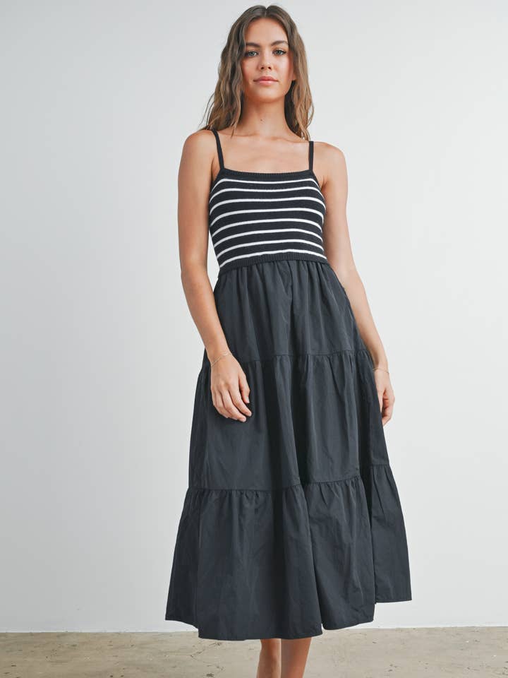BUTTERMELON - Wholesale Dress - Women's - Striped Knit Top Tiered Maxi Dress - BMD7740