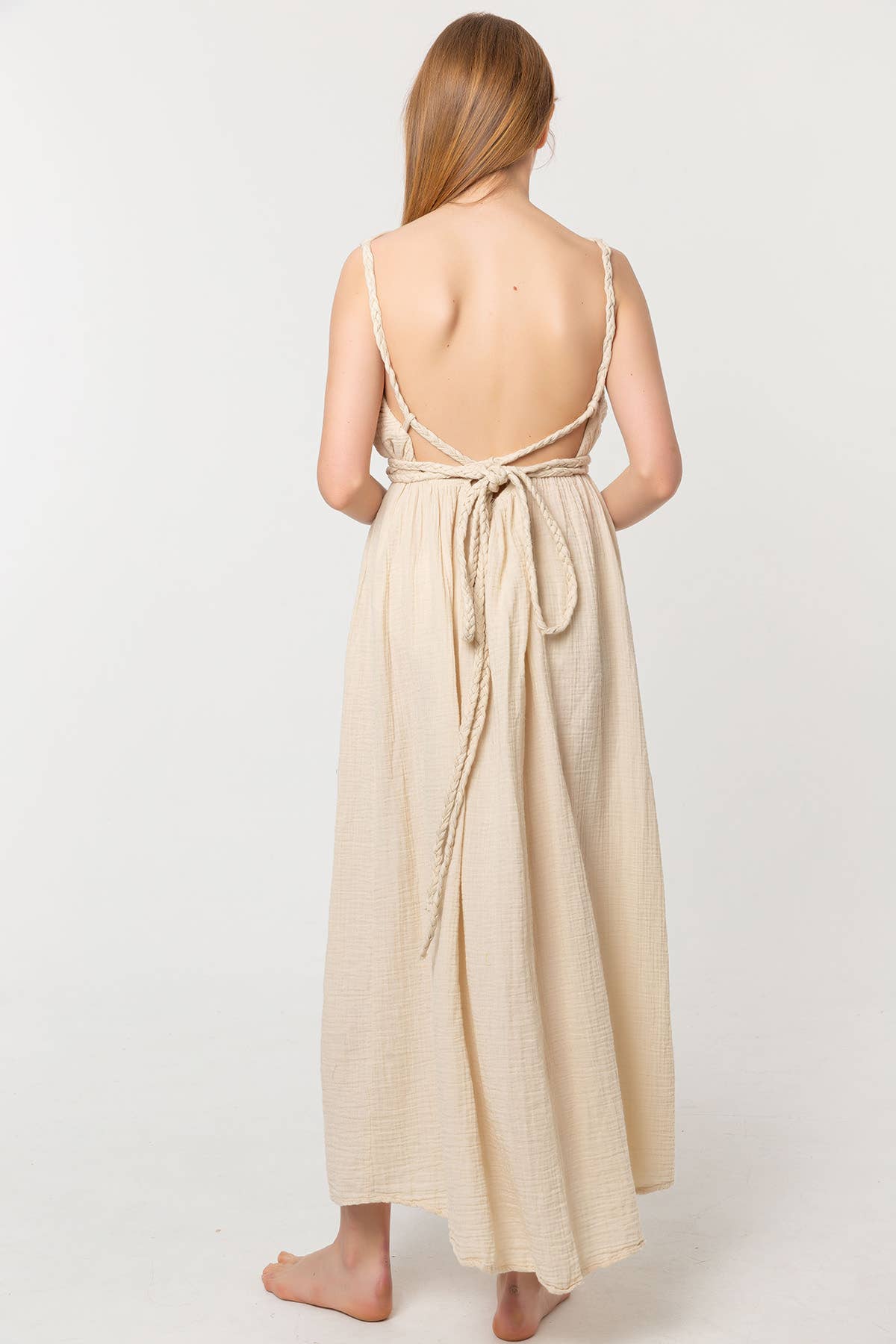 Blanca – Vestido - Mulher por atacado – Vestido longo 3296 Smyrna com detalhes trançados2