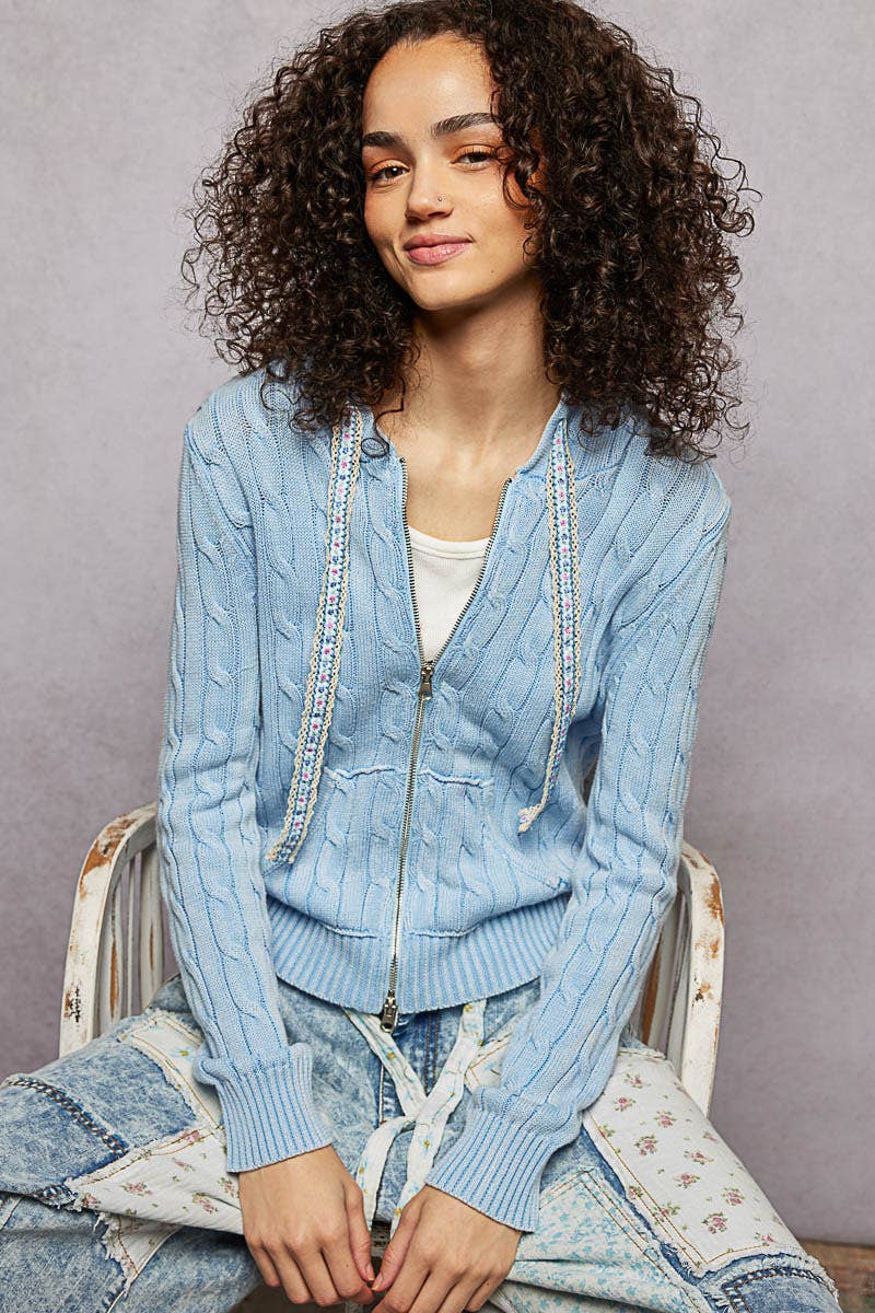 Pol Clothing - Wholesale Hoodie - Women's - Full Sleeve Solid Acrylic Sweater Hoodie Zip Up Knit Top54