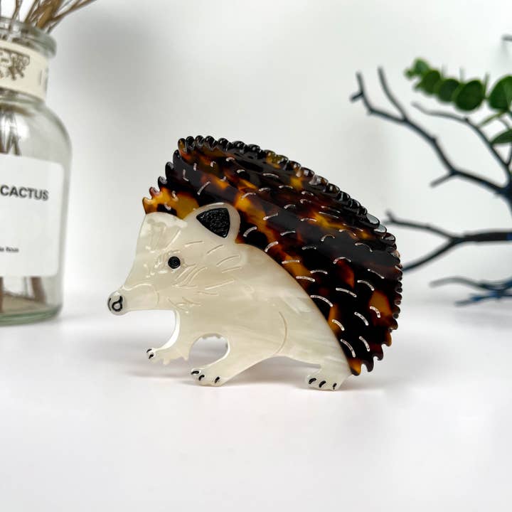 Brown Spiky Hedgehog Acetate Animal Hair Claw Clip for wholesale on Faire4