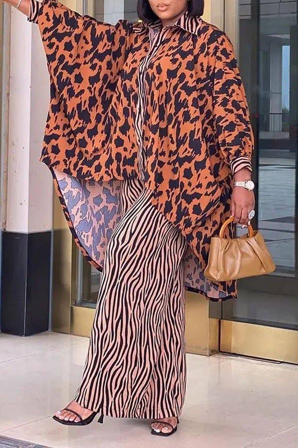 Aria Romance - Wholesale Top & Pant Set (NOT Loungewear) - Women's - Printed Shirt Wide Leg Set2