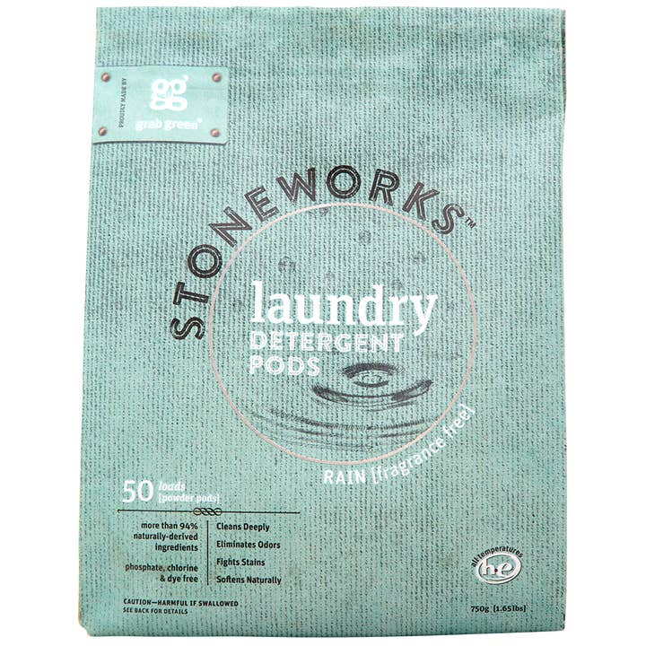 Grab Green - Wholesale Laundry Detergent Powder/Pods - Stoneworks Laundry Detergent Pods, Rain(Frag-Free), 50 loads