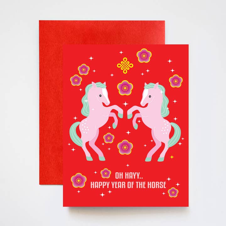 Carte de vœux A2 pour le Nouvel An lunaire de l'Année du Cheval pour la vente par ILOOTPAPERIE