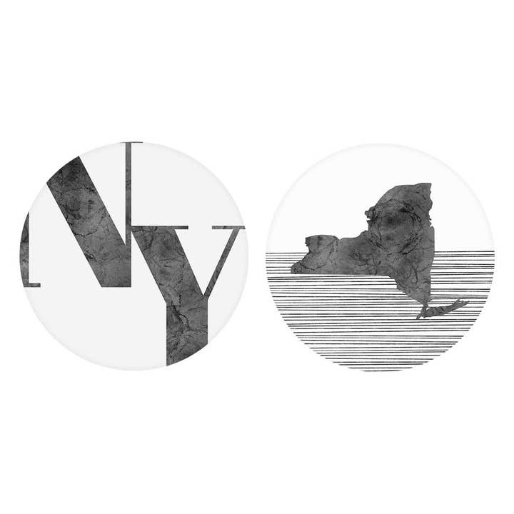 Minimalistic B&W New York White Initials State| Absorbent Car Coasters | Set of 2 | Min 4 for wholesale by Love Local