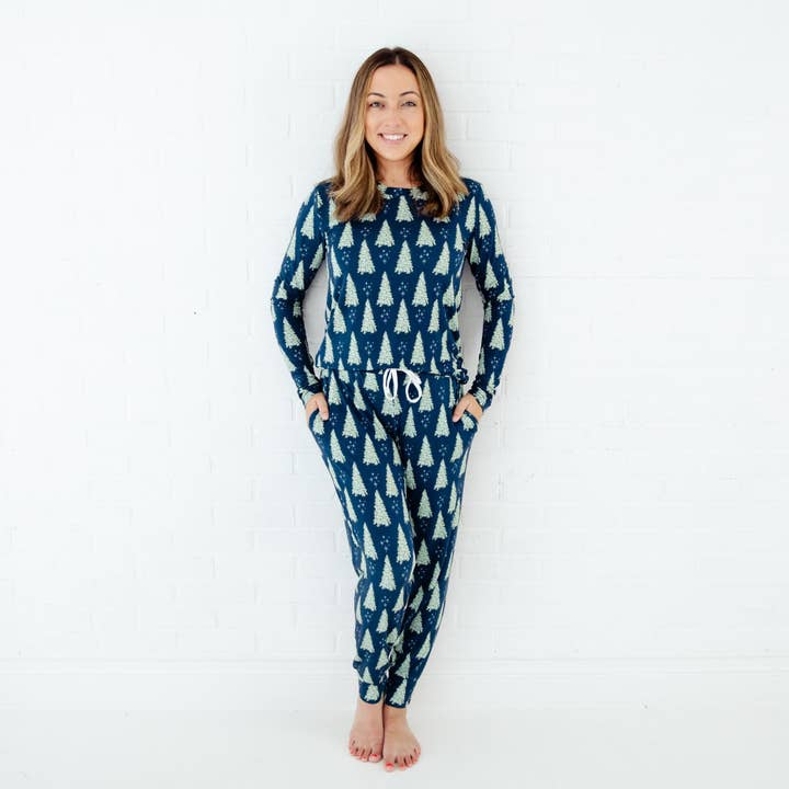 All Spruced Up Christmas Tree Bamboo Women's Long Sleeve Loungewear - Navy for wholesale by Dreamiere