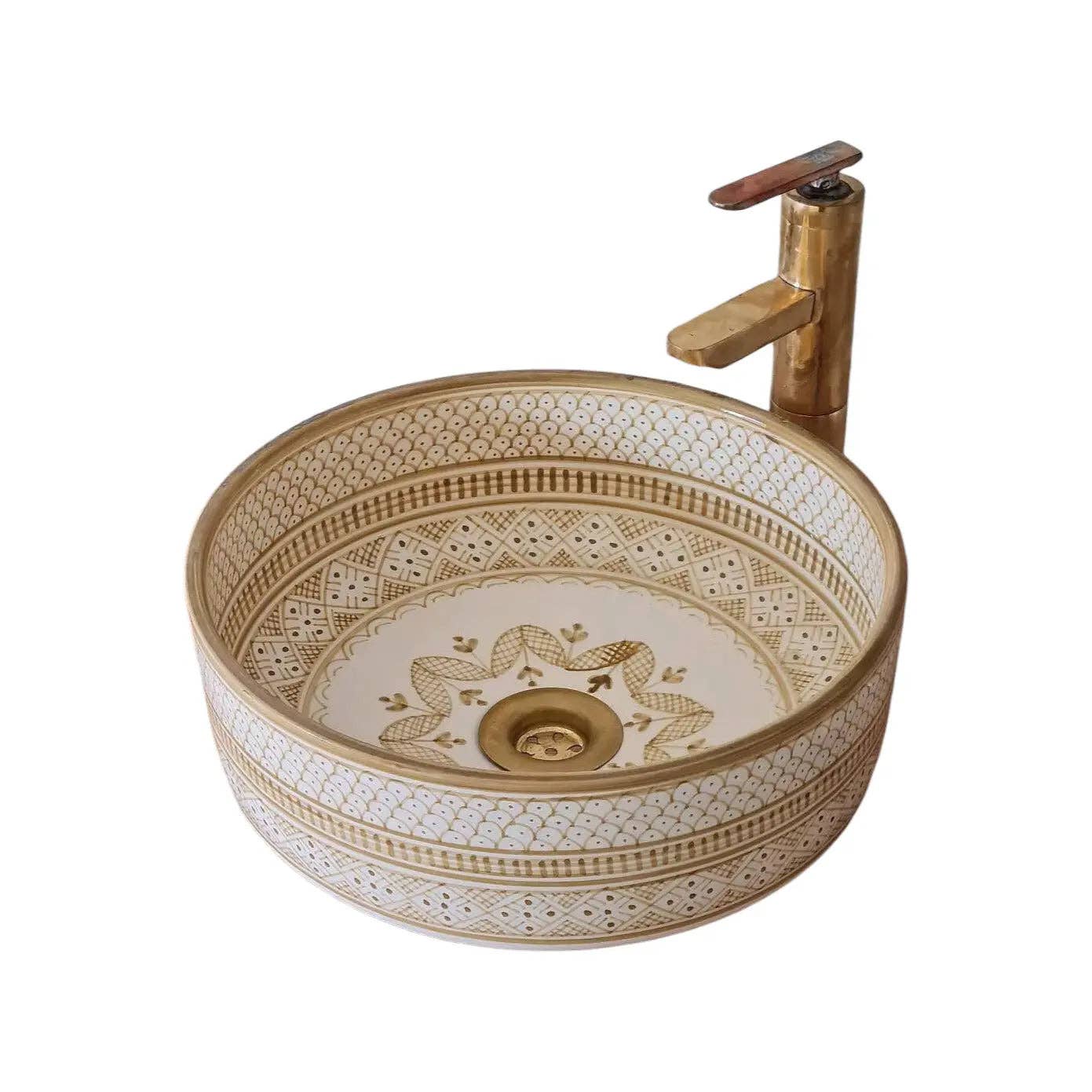 Moroccan Sink - Vente Ensemble d'accessoires pour salle de bain - Hand Painted Bathroom & Kitchen Round Washbasin2