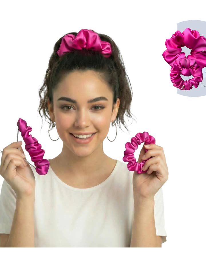 DeNob Pink 4-in-1 Handmade Matte Satin Hair Accessories Set for wholesale by DeNob creations
