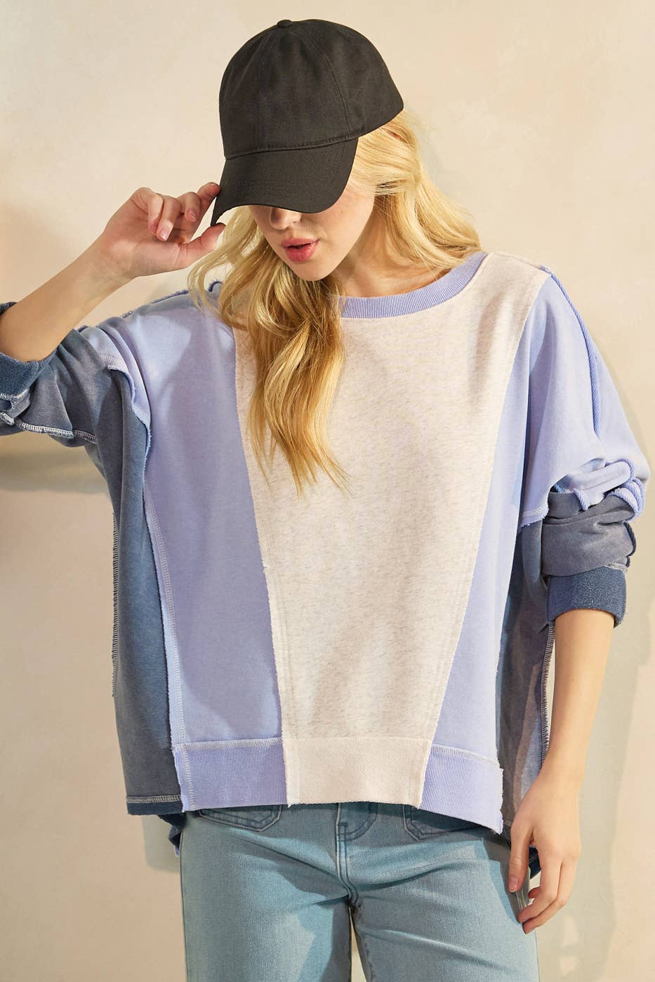 mittoshop - Wholesale Sweatshirt - Women's - MINERAL WASH COLOR BLOCK DOLMAN SLEEVE PULLOVER8