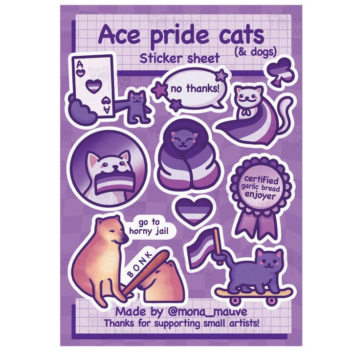 Asexual Pride Cats Sticker Sheet | 10 Cute Vinyl Stickers for wholesale by Mona Mauve • Silly Art!