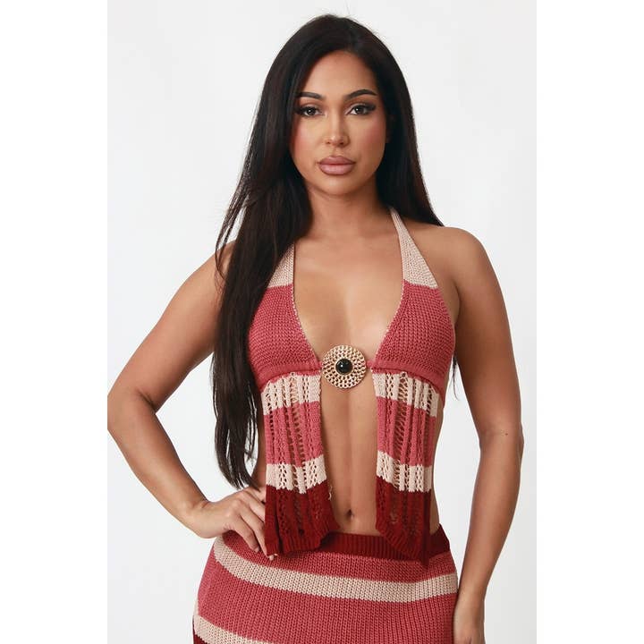 Esmeray Clothing - Wholesale Top & Skirt Set - Women's - SUNSET STRIPE CROCHET SET4
