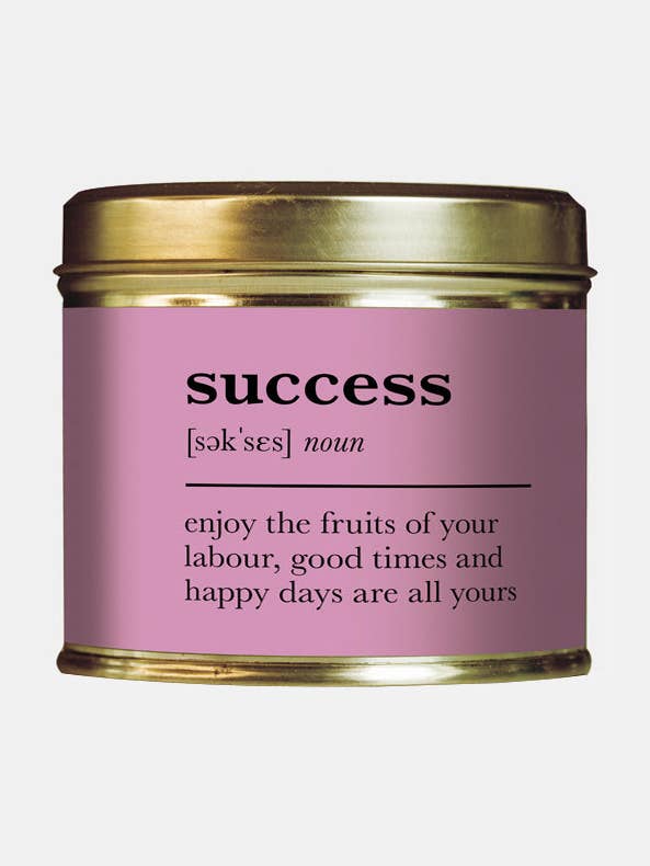 Grote geurkaars in blik 'Success Definition' voor wholesale door Shearer Candles