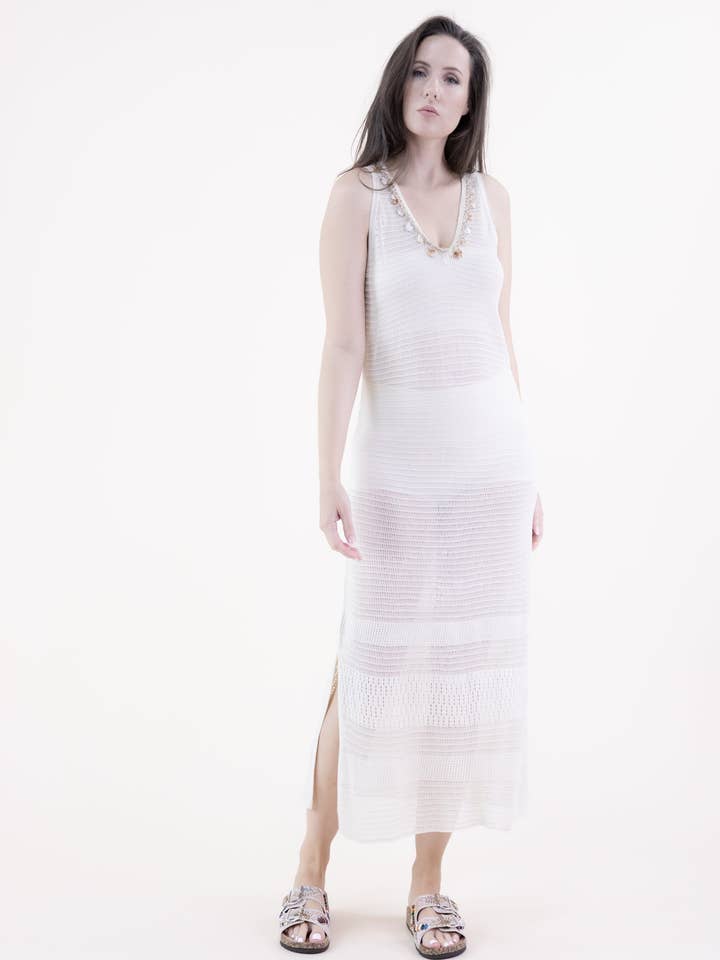 Pointelle V-Neck Sleeveless Maxi Dress for wholesale by Original USA