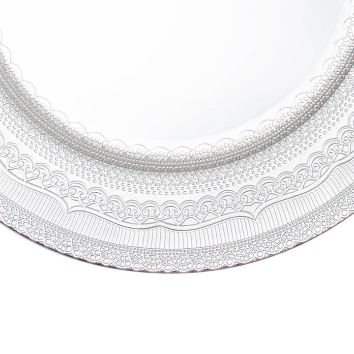 Portofino International Trading, USA - Wholesale Charger Plate - Eyelet Plastic Charger Plate 13" - Silver1