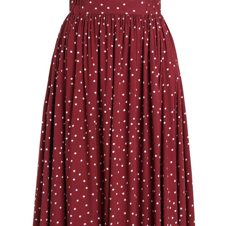Estelle Burgunderrot Polka Dot Midirock für den Großhandel von Dolly & Dotty